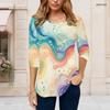 Women Plus Size Round Neck Half Sleeve Colorful Swirl Printed Curved Hem T Shirt