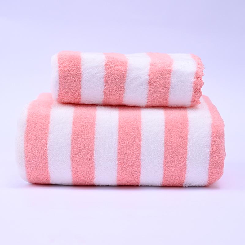 Coral Velvet Two-Color Striped Towel - Large, Thick, Absorbent, No Shedding, Ideal for Bathing & Children's Face Washing