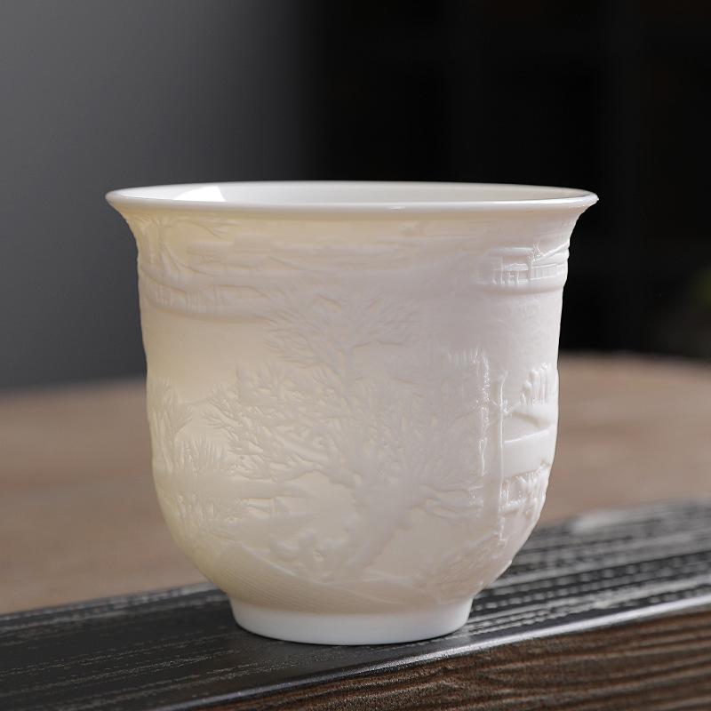 Dehua Ceramiczny Kubek do Herbaty Duży Mistrzowski Pojedynczy Kubek Osobisty Kubek do Degustacji Kubek z Sutrą Serca Zestaw do Herbaty z Porcelany Jadeitowej Tłuszczu Owczego Kung Fu Tea