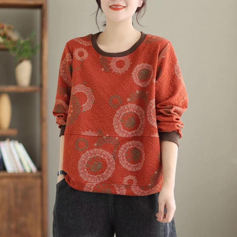 Vintage Ethnic Print Long Sleeve Women S Hoodie Loose Fit Casual Pullover