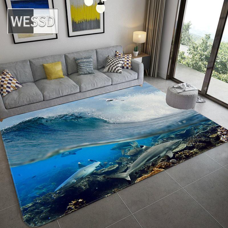 Alfombra grande de ola de mar 3D para decoración de sala de estar, alfombra suave antideslizante para baño, alfombra para suelo, alfombra para dormitorio, alfombra de cocina, alfombra para sofá