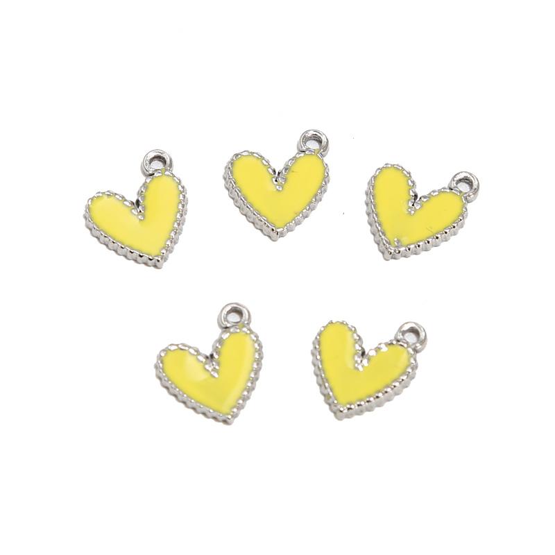 10pcs Gold Plated 10*12mm Stainless Steel Charm Enamel Heart Pendants Mixed Accessories For DIY Necklaces Making Findings