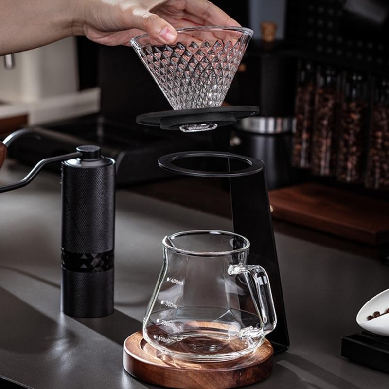 Elegant Pouring Over Coffee Maker With Clear Glass Carafe And Wooden Stand Coffee Dripper Accessories
