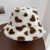 Fluffy Plush Fisherman Hat Thicken Winter Plush Hat Cute Love Heart Bucket Hat  Girl