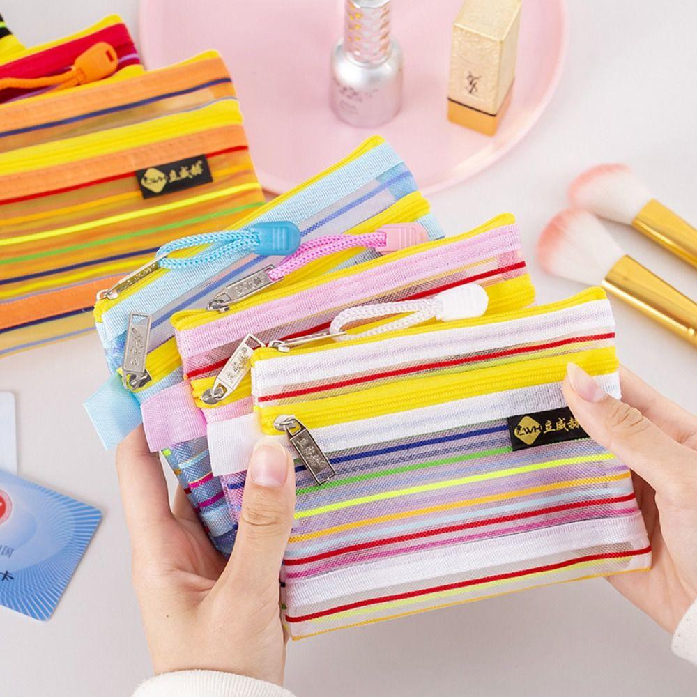 

Портативная сетчатая сумка для монет, кошелек, Радужный маленький футляр для макияжа, новая мини-сумка на молнии