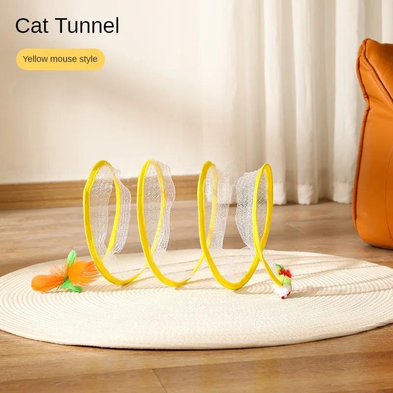 Cat Toys Cat Tunnel Teaser Bite Resistant Self Relief Mouse Feather Lagoon Collapsible Pet Tunnel Toys Cat Supplies