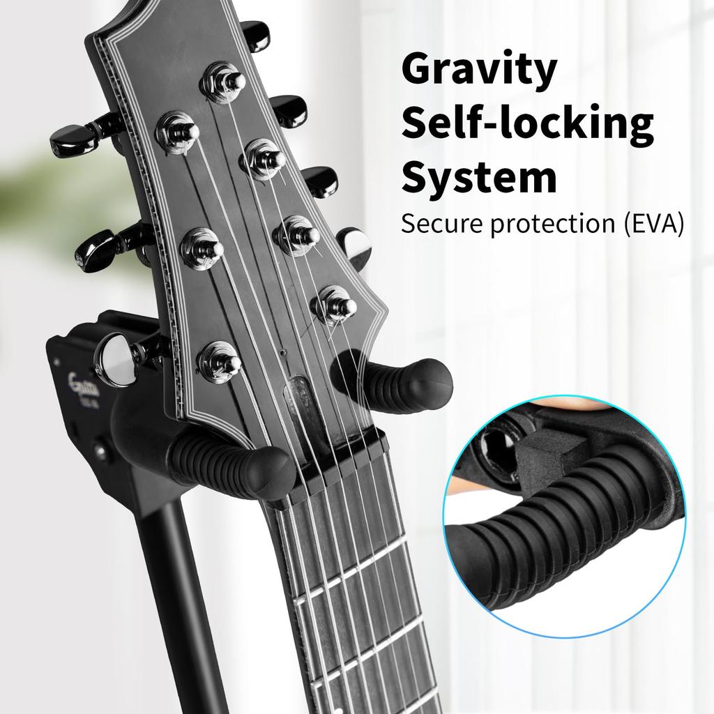 GUITTO Folding Guitar Stand, Adjustable Height, Tripod, Stand-Up Type, Stable and Durable for Acoustic, Classical, Electric, and Bass Guitars (GGS-06)