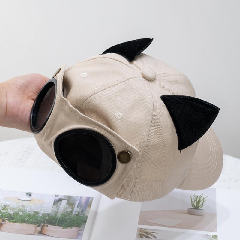 Fashionable Korean Style Aviator Glasses Cap With Cute Cat Ears Double-sided Wear Baseball Hat