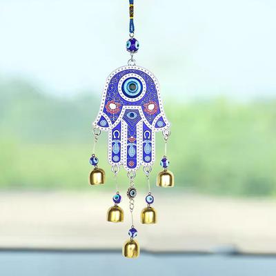 Muy Bien Fatima Wind Chimes Bell Amulet Turkish Blue Eye Bead Lucky Feng Shui Hanging Car Pendant Balcony Yard Garden Home Decor