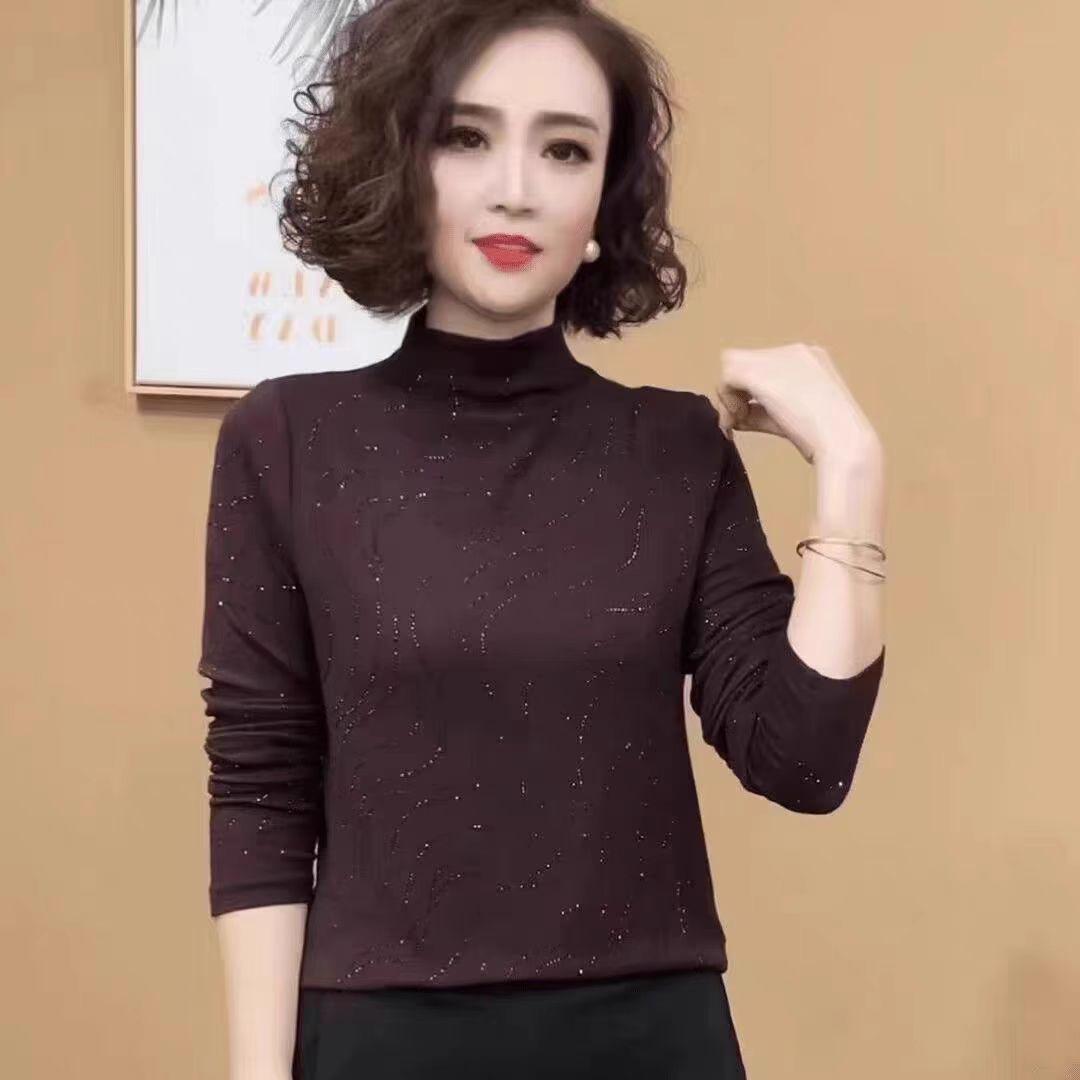 

Autumn Winter High Neck Tummy-Concealing Long Sleeve Top for Women 4XL темно-фіолетовий колір
