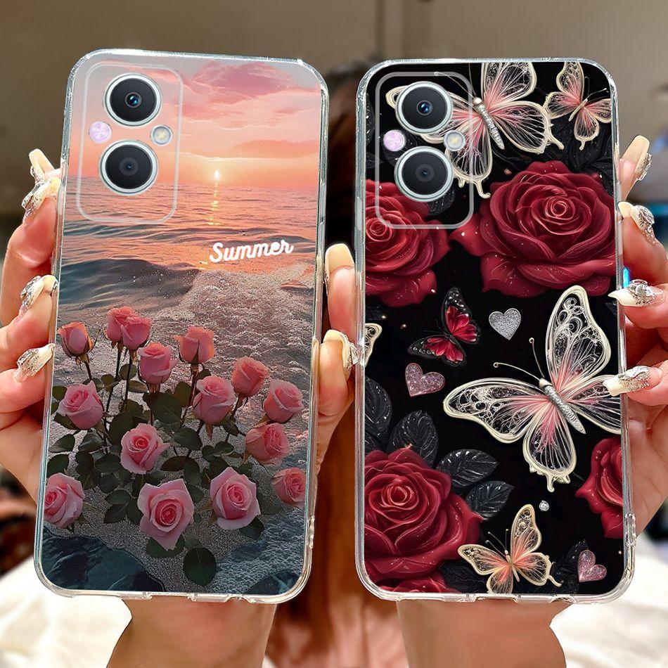 For OPPO Reno7 Z 5G / Reno8 Z 5G Elegant Floral Butterfly Phone Case For Oppo Reno 7Z 8Z 5G Soft Silicone TPU Cases