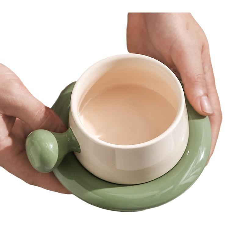 European Style Macron Color-Block Ceramic Coffee Mug Restaurant Home Afternoon Tea Cup Saucer Set Breakfast Cups