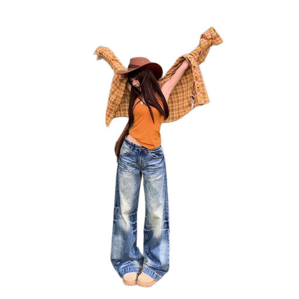 Women's Distressed Gradient Loose Wide-Leg Floor-Length Jeans 2025 Trend