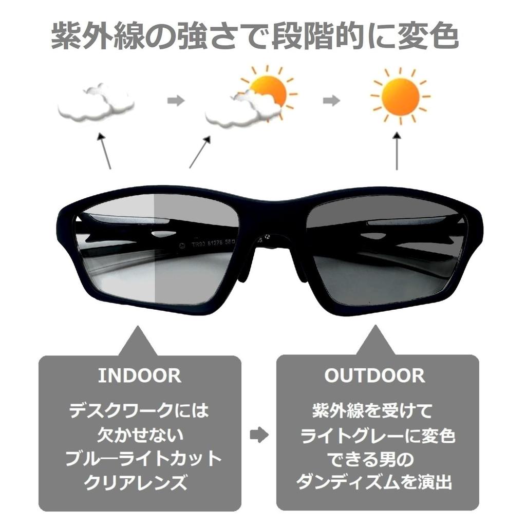 Sports Blue Light Design That Changes from PC Work To Sunglasses When Going Sports [REONAS] Glasses, Photochromic, Discoloration, Protection, 2-Way