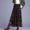Women's Mesh Flocked Skirt Wide Flare High-Waisted Elastic Waist Gold Velvet Skirt A-line Pleated Skirt