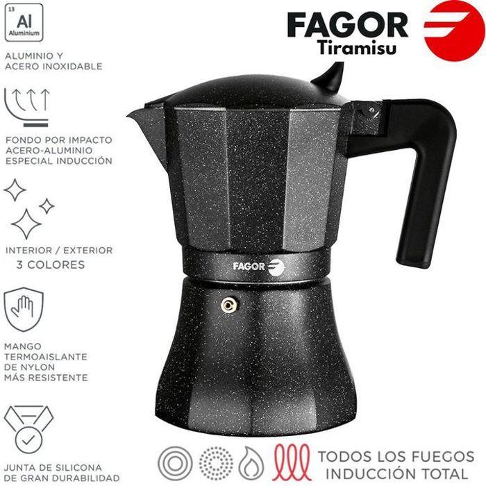 Cafetière Expresso Italienne En Aluminium, 6 Tasses De Café, Vitrocérame, Gaz FAGOR Tiramisú Noir 00413