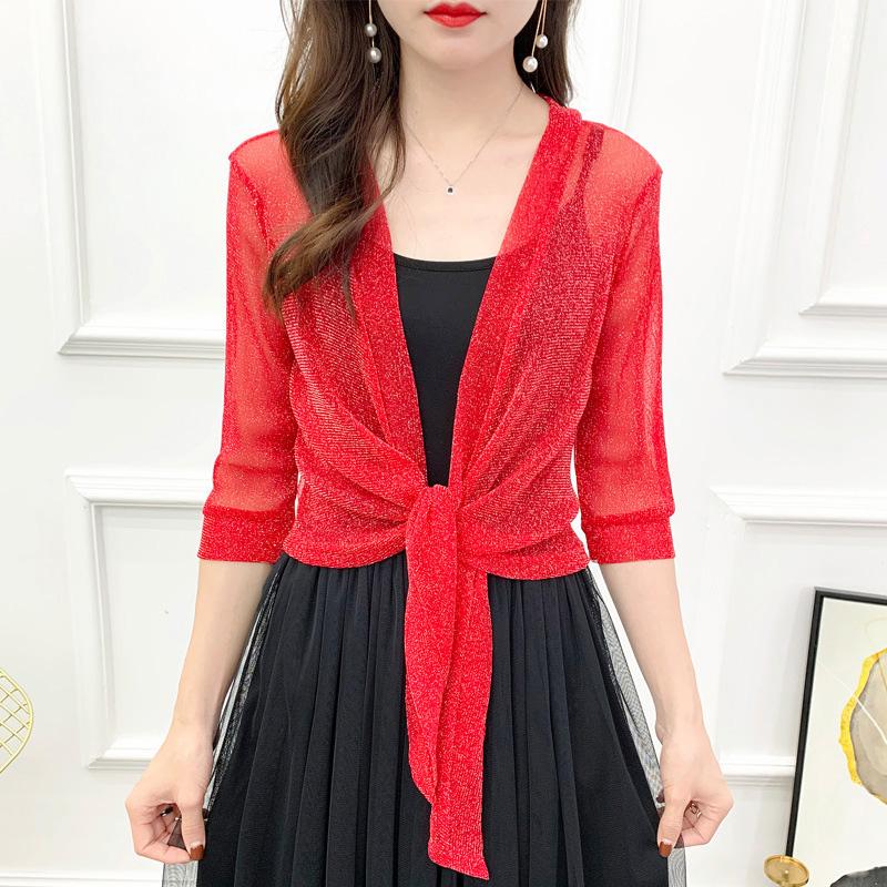 

Женская рубашка с защитой от солнца, короткое пальто, солнцезащитная шаль, кружевной топ, сетчатый кардиган, прозрачный, летний