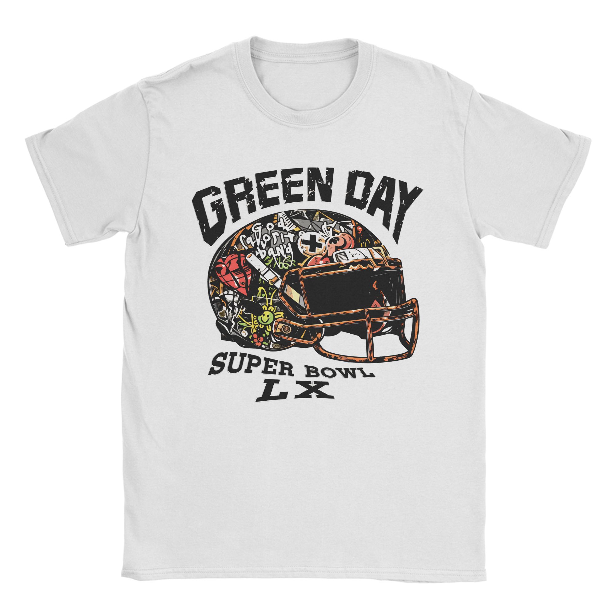 

2026 New Green Day Super Bowl LX Graphic Tshirt Cotton unisex Short Sleeve Loose shirt Y2k rock fashion Summer Unisex streetwear 2XL