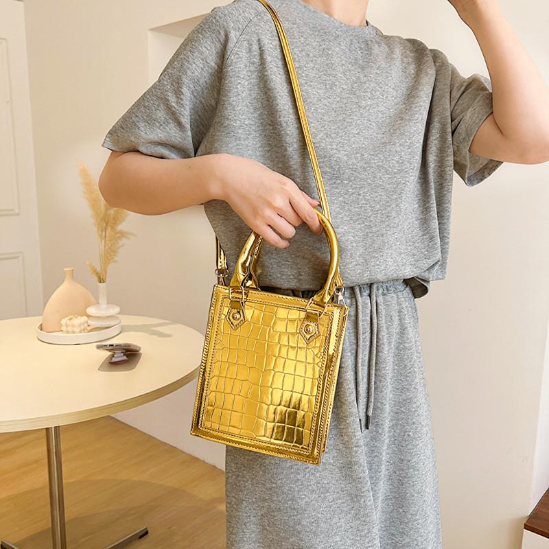 Trendy Small Crossbody Pu Bag 2023 Summer Fashionable Handbag Street Style Black Orange Silver Gold Purple