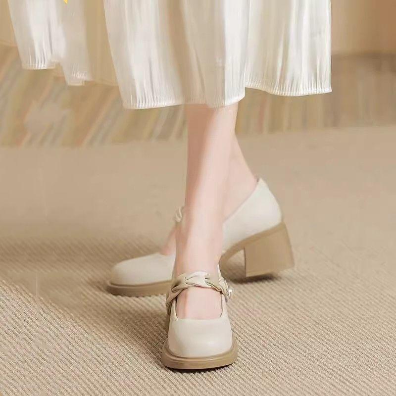 Single Shoes and Women's Shoes - New Style, Soft Leather, Versatile, Soft Leather, Shallow Toe, Thick Heel