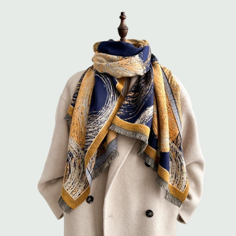 Scarf women's new autumn and winter jacquard craftsmanship imitation cashmere thickened shawl abstract art warm scarf