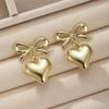 Elegant French Style Heart Pendant Earrings For Women With Alloy Bowknot Design