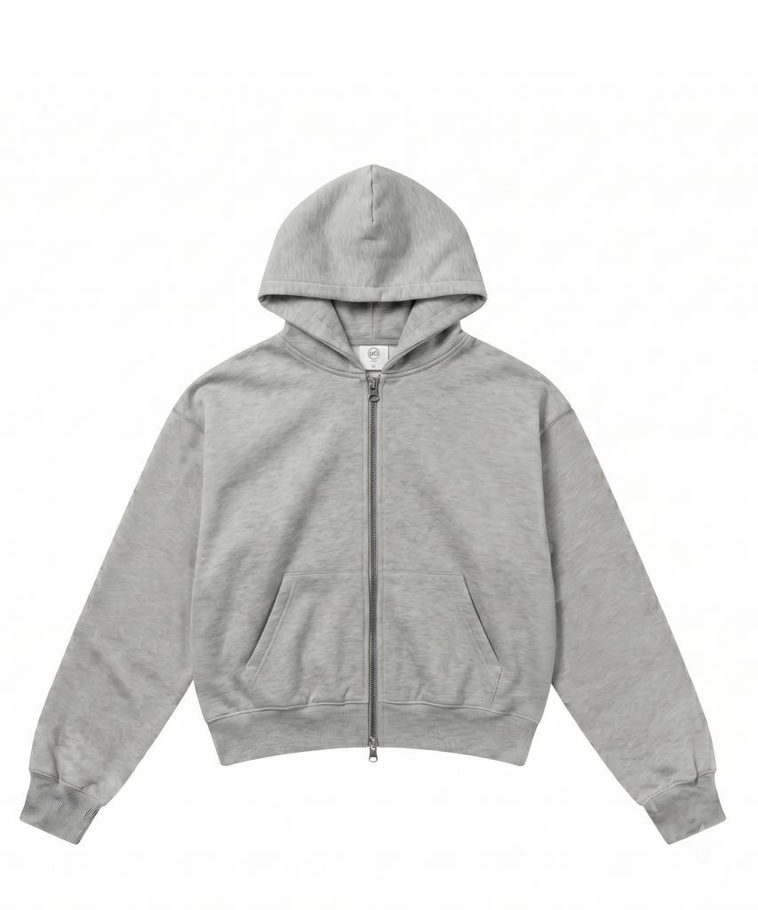 Noming [2Pack] Loose Fit Crop Easy 2-Way Zip-Up Hoodie (3 Colors)