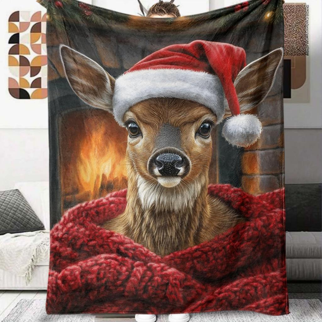 1Pc Cartoon Print Flannel Blanket, High Quality Comfortable for All Seasons, Home Decor, Warmth and Comfort, Perfect for Christmas Birthday Gift