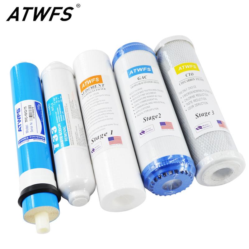 ATWFS Set di Sostituzione Cartucce Filtro Acqua RO a Osmosi Inversa a 5 Stadi con Membrana da 75 GPD