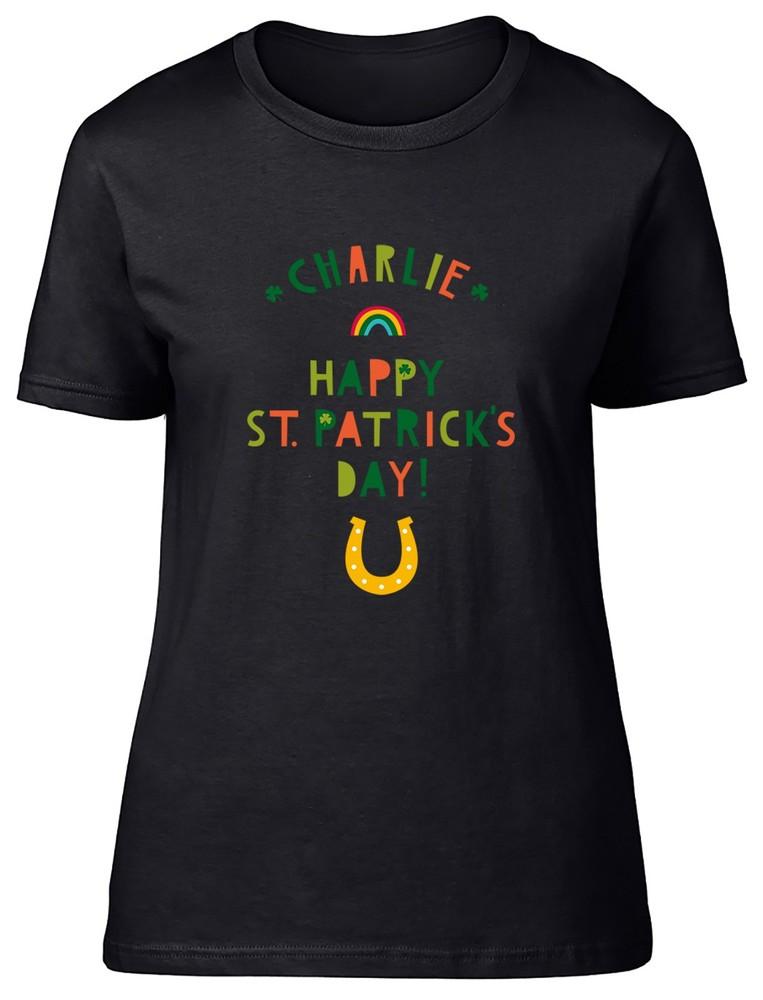 Personalised Happy St Patrick s Day Rainbow Luck Womens T-Shirt Ladies Gift Tee 2XL