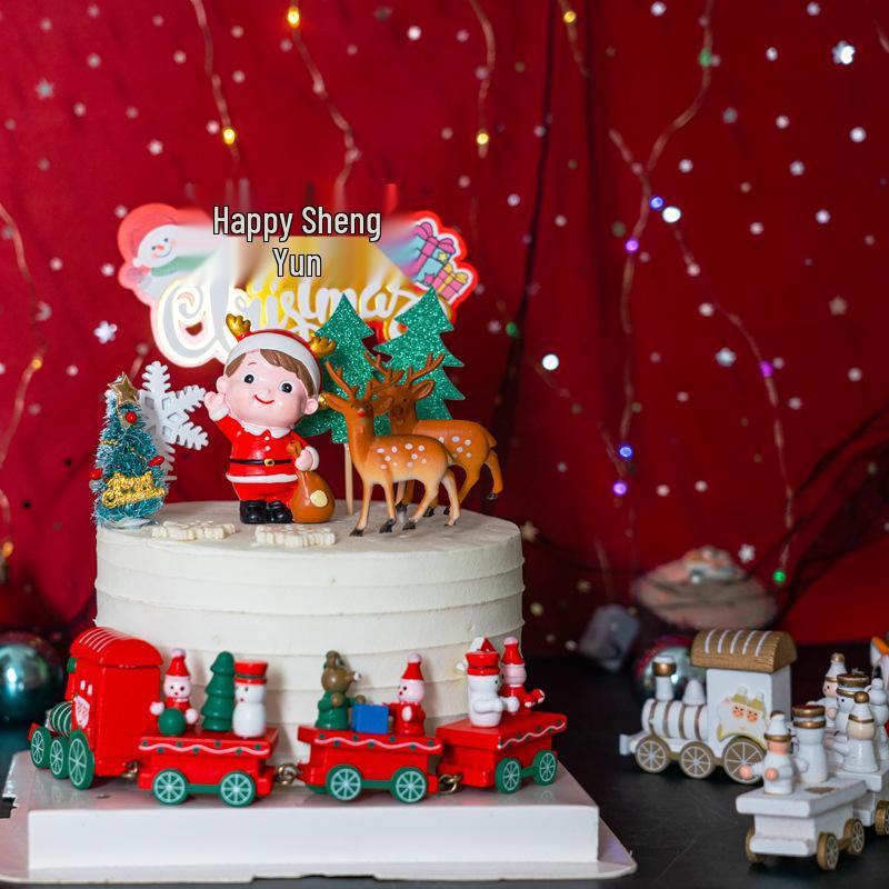 Eco-friendly Wooden Christmas Train Ornaments - Four-Section Cartoon Design, Perfect Children's Day Gift