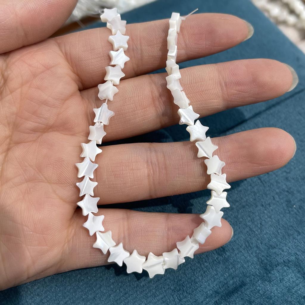 Natural White Mother-of-Pearl Star Bead Strand, 18 Cm, 8x8 Mm Shell Beads for DIY Jewelry Making (Bracelets and Necklaces)