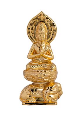 Mała złota statua Buddy autorstwa Keishu Boska opiekunka chińskiego zodiaku w latach Smoka i Miedź Takaoka Bosatsu 7,4 cm (Pozłacane 24k)
