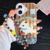 Bracelet Chain Painted Phone Case For iPhone 16 11 12 13 14 for 12 14 16 Pro 14 16 Pro Max Cute Pattern Hard Cover With Lanyard