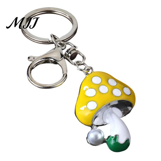Faux Pearl Combination Keychain Zinc Alloy Pendant, Dripping Process Key Ring with Imitation Cartoon Charm Mushroom Shape, Multiple Colors Bag