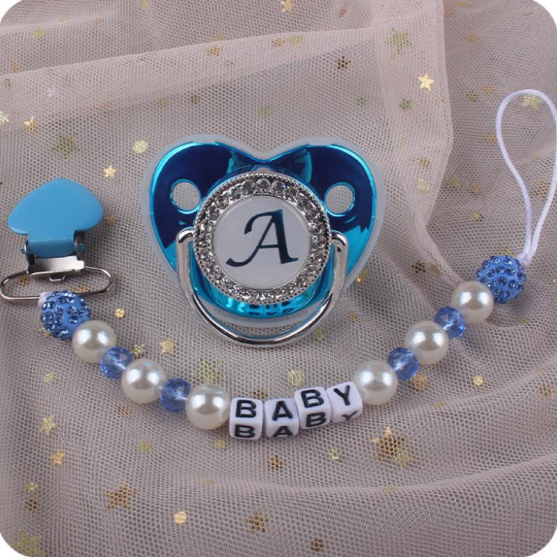 Baby Pacifier Silicone Pacifier Dummy Clips Name Initial 26 Letters Pacifier Chain Holder Infant Nipple Newborn Soother
