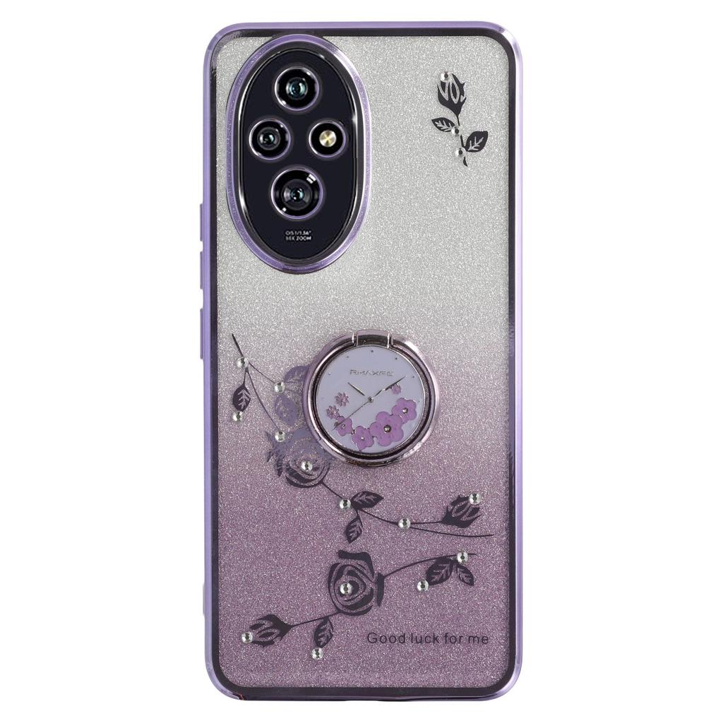 KADEM For Honor 200 5G Case Ring Kickstand TPU Flowers Phone Cover Gradient Glitter