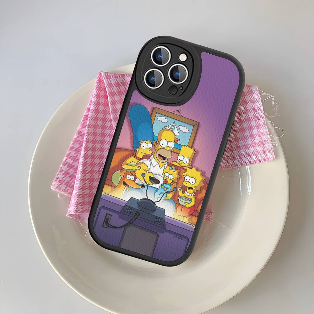 Vtipný kreslený S-Simpsons kryt na telefon pro iPhone 16 15 14 13 Pro Max 11 12 Plus Kožený silikonový obal