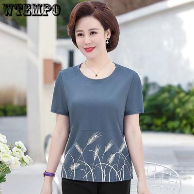 Middle-aged and Elderly Mothers' Summer Short Sleeve T-shirt Cool Large Size Casual Loose Ice Silk Women's Top