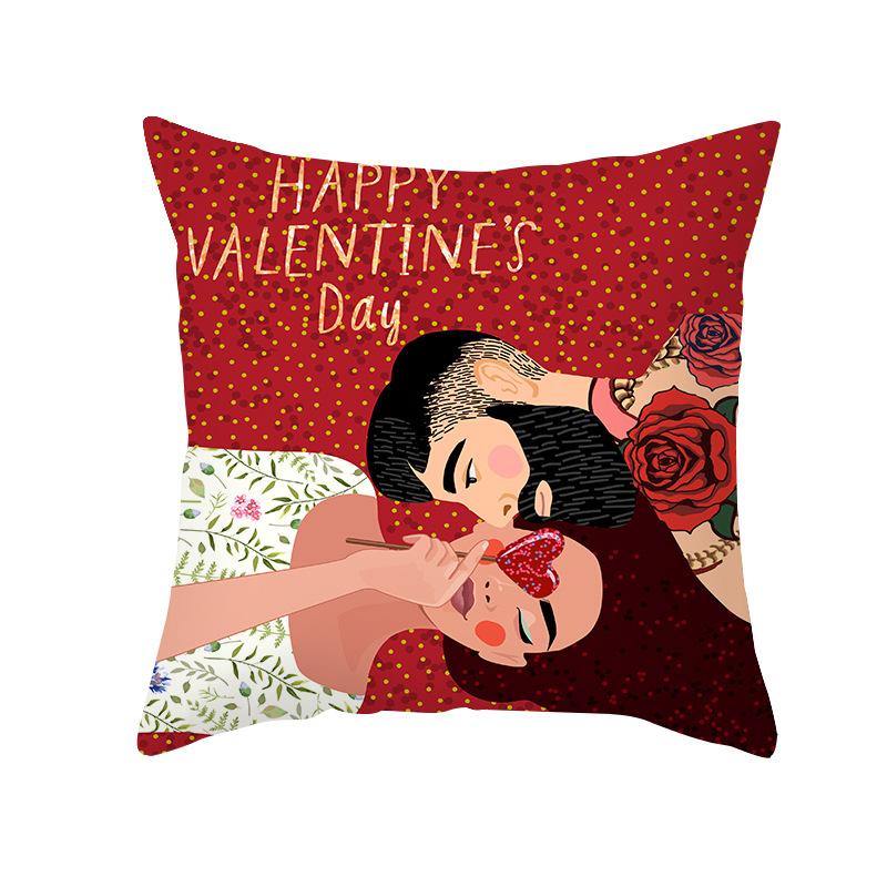 Shopee Valentine's Day Pillow Cover Home Sofa Cushion Cover Peach Skin Printed Living Room Bedroom Cushion Cover
