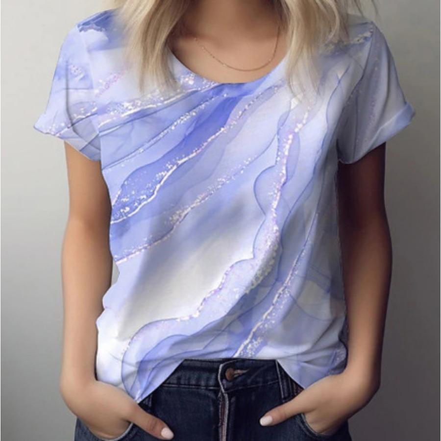 

Футболка с цветочным 3D принтом, летняя женская одежда, топы с круглым вырезом, повседневные футболки с короткими рукавами 3XL