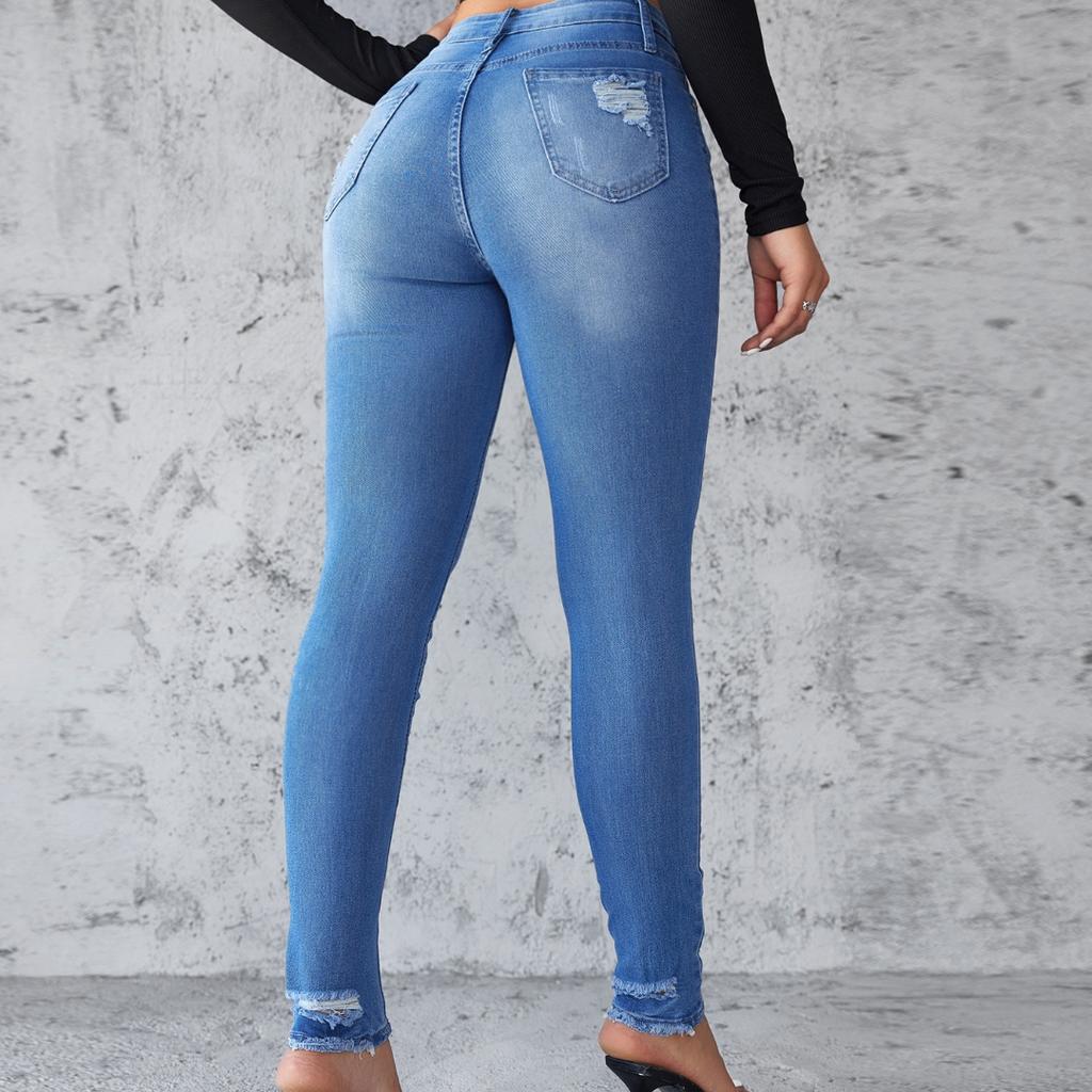 Módní dámské džíny zlomené dírky dámské jaro a léto novinka Slim lifting hip small feet kalhoty ženské