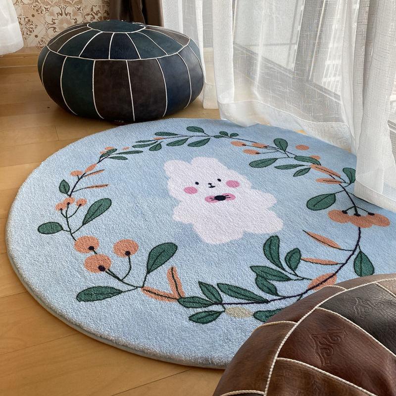Retro Round Carpet Thickened Bedroom Bedside Carpet Computer Chair Dirt Resistant Cartoon Washable
