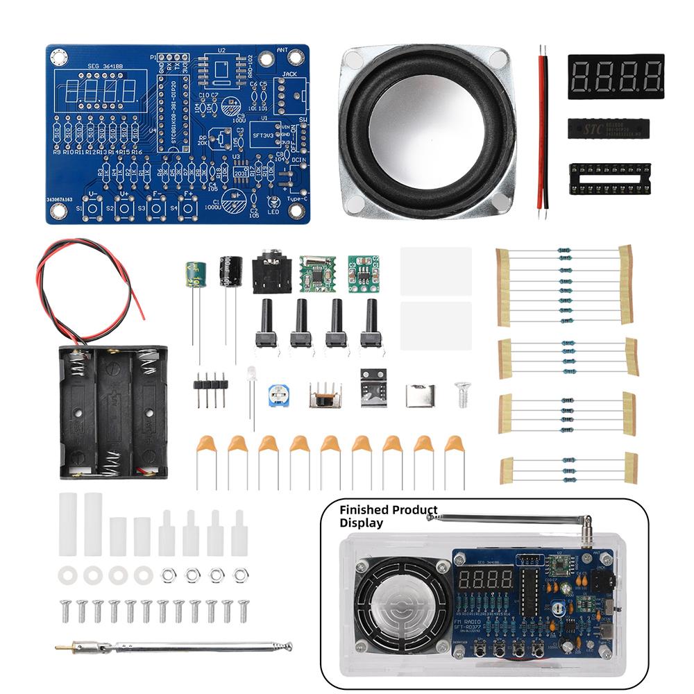 

DIY FM Radio Kit 87.5-108MHz Digital Display Electronic Soldering Kit STC8G1K08 RDA5807M AXS2031 Type-C 2.5-5.5V Wide Voltage
