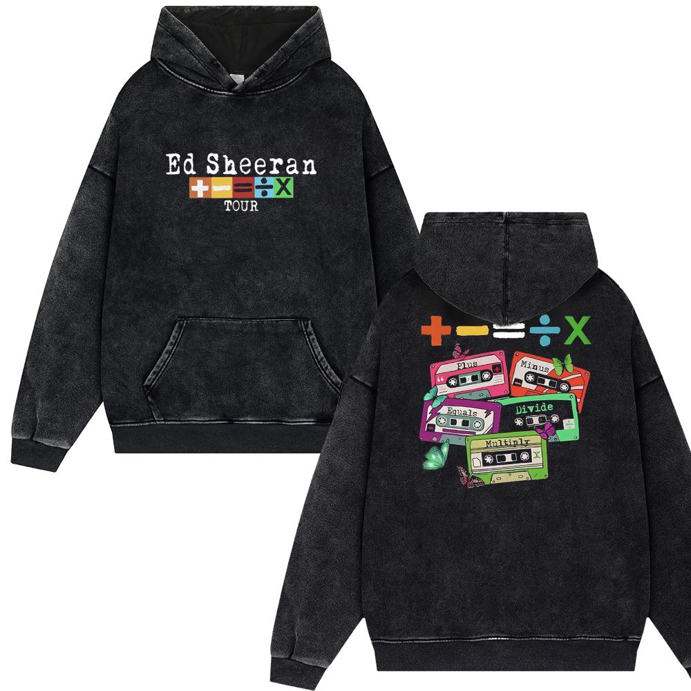 Felpe con cappuccio vintage lavate Ed Sheeran Mathematics Tour Farfalla Uomo Popolare Regalo per fan di musica Pullover unisex Felpa di coppia