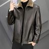 New leather jacket men's lapel collar fleece thickened cold-proof and warm autumn and winter jacket