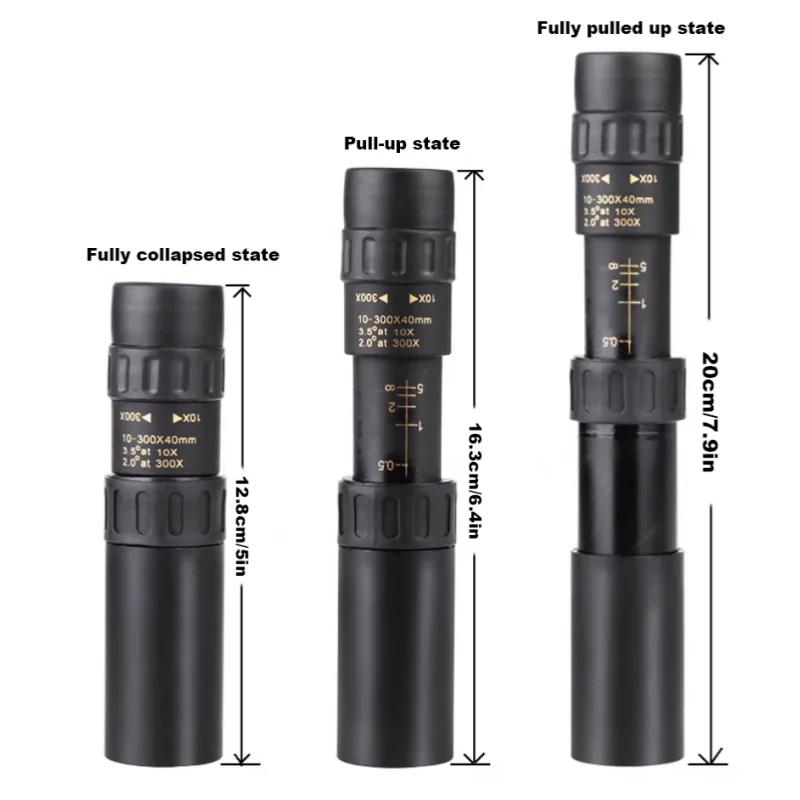 Telescop cu zoom 10-300x40 HD, binoclu portabil puternic, monocular profesional cu rază lungă de vedere nocturnă redusă pentru vânătoare