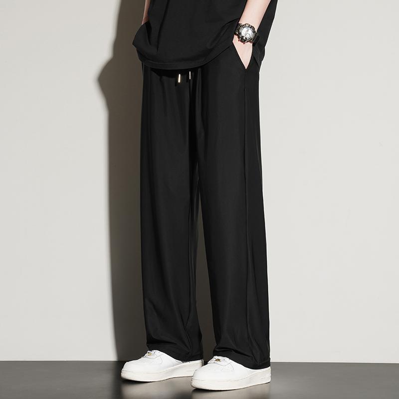 

Новый стиль окантовки Летние брюки из ледяного шелка Мужские в стиле Гонконга Прямые Широкие брюки Ультратонкие Спортивные брюки S чёрный