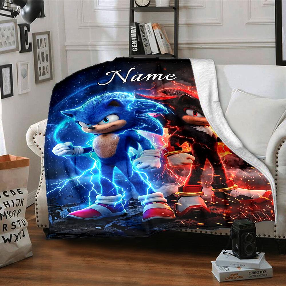 Custom Name Sonic Adventure Sonic Hedgehog Party Blanket For Couch Bed Plush Cozy Fuzzy Blanket Super Soft Warm Blankets For Fall And Winter 0916237