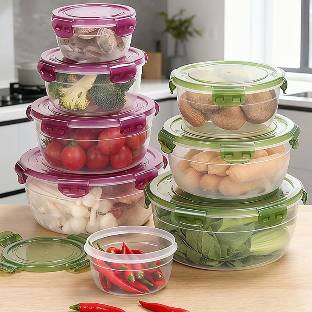 4Pcs Plastic Bowls with Lid Leakproof Food Storage Container Meal Prep Containers Bento Box, Microwave-Safe Round Lunch Boxes